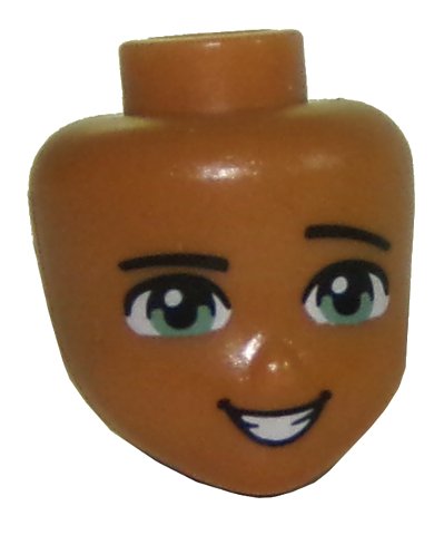 LEGO part Mini Doll, Head Friends with Light Green Eyes, Raised Left Eyebrow, and Open Mouth Smile with Teeth Pattern (38718)
