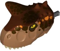 LEGO onderdeel Dinosaur Head Carnotaurus with Pin, Tan Teeth, Reddish Brown Top and Dark Brown and Orange Spots Pattern 38910c01pb01