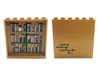 LEGO onderdeel Panel 1 x 6 x 5 with Bricks on Outside and Jars and Candy on Inside Pattern (Stickers) - Set 76388 (59349pb258)