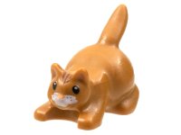 LEGO part Cat, Crouching with Black Eyes, Dark Brown Stripes on Head and White Muzzle Pattern 6251pb03