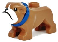 LEGO onderdeel Dog, Bulldog with Molded Blue Collar and Printed Black Eyes, Nose and Mouth, and White Muzzle Pattern 65388pb02