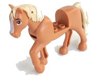 LEGO part Horse, Friends Style with 2 x 2 Cutout and Movable Neck with Fixed Flexible Rubber Tan Tail and Mane with White Blaze Pattern 69820c01pb06