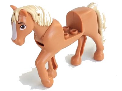 LEGO onderdeel Horse, Friends Style with 2 x 2 Cutout and Movable Neck with Fixed Flexible Rubber Tan Tail and Mane with White Blaze Pattern (69820c01pb06)