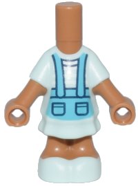 LEGO part Micro Doll, Body with Molded Light Aqua Short Layered Dress and Shoes and Printed Medium Azure Pinafore with Pockets Pattern 69969pb20