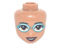 LEGO part Mini Doll, Head Friends with Medium Nougat Eyes, Dark Red Lips, Dark Turquoise Swim Goggles Pattern 78476