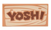 LEGO part Tile 2 x 4 with Reddish Brown 'YOSHI' on Tan Wood Grain Pattern 87079pb1189