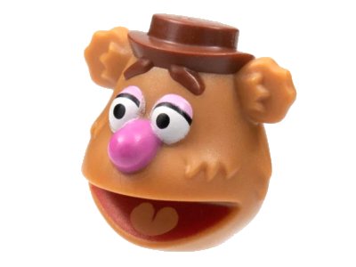 LEGO onderdeel Minifigure, Head, Modified Muppet Fozzie, Reddish Brown Hat and Eyebrows, Dark Pink Nose Pattern (89646pb01)