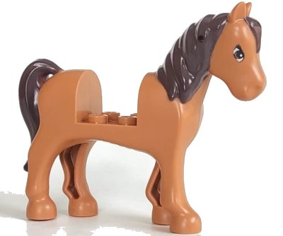 LEGO onderdeel Horse with 2 x 2 Cutout with Brown Eyes, Dark Brown Mane and Tail Pattern (93083c01pb05)
