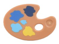 LEGO part Minifigure, Utensil Paint Palette with Yellow, Medium Azure, Blue, and Dark Blue Paint Splotches Pattern 93551pb02