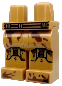 LEGO part Hips and Legs with Black and Gold Belt and Knee Armor and Reddish Brown Splotches Pattern 970c00pb0576