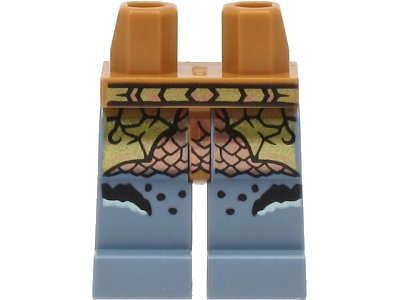 LEGO onderdeel Hips and Sand Blue Legs with Gold and Copper Belt and Loincloth over Scales and Black and Light Aqua Markings Pattern (970c55pb16)