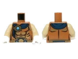 LEGO onderdeel Torso Bare Chest, Belt, Dark Blue Wrap with Gold and Blue Round Jewel (Chi) Pattern / Tan Arms / White Hands (973pb1470c01)