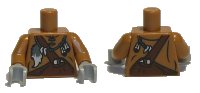 LEGO part Torso Leather Shirt with Reddish Brown Overalls and Feathers and Tail Pattern / Medium Nougat Arms / Light Bluish Gray Hands 973pb1601c01