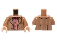 LEGO part Torso Tweed Suit Jacket over Red Stripe Button Down Shirt and Dark Red Bow Tie Pattern / Medium Nougat Arms / Light Nougat Hands 973pb2182c01