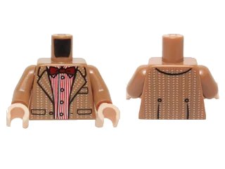 LEGO onderdeel Torso Tweed Suit Jacket over Red Stripe Button Down Shirt and Dark Red Bow Tie Pattern / Medium Nougat Arms / Light Nougat Hands (973pb2182c01)