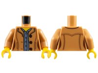 LEGO part Torso Female Jacket Open with 3 Buttons over Sand Blue Shirt Pattern / Medium Nougat Arms / Yellow Hands 973pb3164c01
