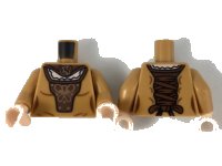 LEGO part Torso Female, Dress with Dark Brown Cape and Front Panel, Copper Badger Brooch and Design Pattern / Medium Nougat Arms / Light Nougat Hands 973pb3289c01