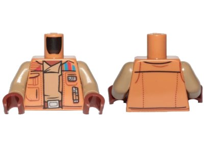 LEGO onderdeel Torso SW Jacket with Pockets and Gadgets, Dark Tan Undershirt Pattern / Dark Tan Arms / Reddish Brown Hands (973pb3717c01)