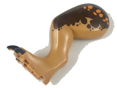 LEGO onderdeel Dinosaur Leg Large (Rear) Tyrannosaurus rex with Pin, Black Claws and Dark Brown and Orange Spots over Reddish Brown Pattern - Left (98061c01pb06)
