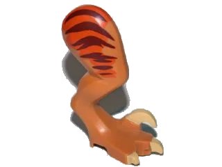 LEGO onderdeel Dinosaur Leg Large (Rear) Raptor Right with Pin with Tan Claws and Dark Brown Stripes over Dark Orange Pattern (98072pb01)