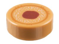 LEGO part Tile, Round 1 x 1 with Dark Orange Circle, White Spots and Dark Red Spot Pattern 98138pb057