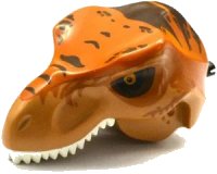 LEGO part Dinosaur Head Tyrannosaurus rex with Pin, White Teeth, Dark Orange Top and Dark Brown Stripes Pattern 98161c03pb01