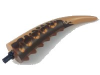 LEGO part Dinosaur Tail Carnotaurus/Indominus Rex/Giganotosaurus with Pin, Spikes and Reddish Brown Top with Dark Brown Side Stripes and Dark Brown and Orange Spots Pattern DinoTailpb02c01