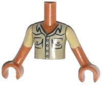 LEGO part Torso Mini Doll Boy Tan Shirt with Breast Pockets Pattern, Medium Nougat Arms with Hands with Tan Short Sleeves FTBpb006c01