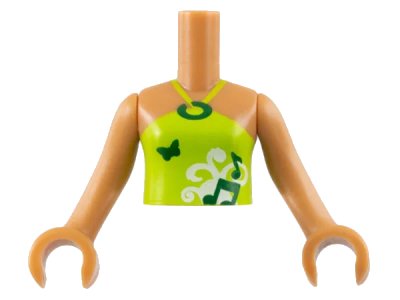 LEGO onderdeel Torso Mini Doll Girl Lime Halter Neck Top with Music Notes and Butterfly Pattern, Medium Nougat Arms with Hands (FTGpb004c01)