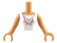 LEGO part Torso Mini Doll Girl White Vest Top with Magenta Necklace Pattern, Medium Nougat Arms with Hands FTGpb036c01