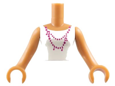 LEGO onderdeel Torso Mini Doll Girl White Vest Top with Magenta Necklace Pattern, Medium Nougat Arms with Hands (FTGpb036c01)
