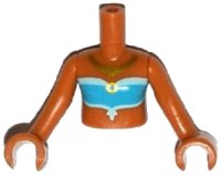 LEGO part Torso Mini Doll Girl Medium Azure and Light Aqua Tube Top with Gold Necklace Pattern, Medium Nougat Arms with Hands FTGpb062c01