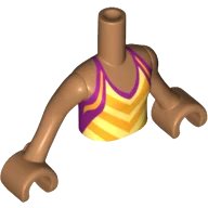 LEGO part Torso Mini Doll Girl Tan Halter Top with Bright Light Orange Chevron Stripe, Magenta Trim Pattern, Medium Nougat Arms with Hands FTGpb100c01