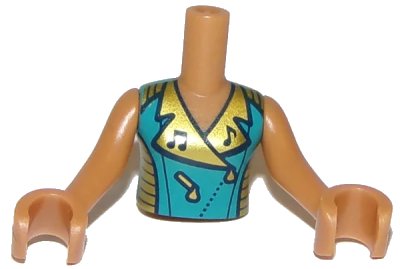 LEGO onderdeel Torso Mini Doll Girl Dark Turquoise Top with Gold Collar and Sides Pattern, Medium Nougat Arms with Hands (FTGpb164c01)