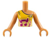 LEGO part Torso Mini Doll Girl  Bright Light Orange Vest Top with Winged Music Notes Pattern, Medium Nougat Arms with Hands FTGpb180c01