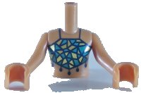 LEGO part Torso Mini Doll Girl Dark Turquoise and Gold Swimsuit Top Pattern, Medium Nougat Arms with Hands FTGpb192c01