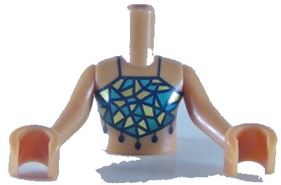 LEGO onderdeel Torso Mini Doll Girl Dark Turquoise and Gold Swimsuit Top Pattern, Medium Nougat Arms with Hands (FTGpb192c01)