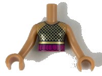 LEGO onderdeel Torso Mini Doll Girl Black Top with Gold Mesh, Magenta Ruffle Pattern, Medium Nougat Arms with Hands FTGpb219c01