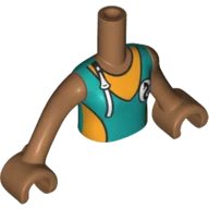 LEGO onderdeel Torso Mini Doll Girl Dark Turquoise and Bright Light Orange Wetsuit with Seahorse Logo Pattern, Medium Nougat Arms with Hands FTGpb229c01
