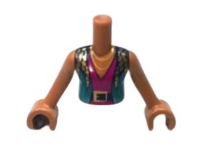 LEGO onderdeel Torso Mini Doll Girl Dark Turquoise Vest over Magenta V-Neck, Black Belt, Gold Buckle and Necklace Pattern, Medium Nougat Arms with Hands (FTGpb273c01)