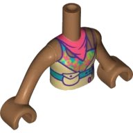 LEGO onderdeel Torso Mini Doll Girl Tan Dress with Coral, Lime and Medium Azure Top and Coral Scarf Pattern, Medium Nougat Arms with Hands (FTGpb287c01)