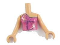LEGO part Torso Mini Doll Girl Magenta Strapless Dress Top Tied in Bow with Gold Dots Pattern, Medium Nougat Arms with Hands FTGpb297c01