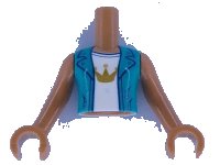LEGO part Torso Mini Doll Girl Dark Turquoise Jacket over White Top with Gold Crown Pattern, Medium Nougat Arms with Hands FTGpb299c01