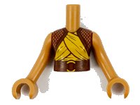 LEGO onderdeel Torso Mini Doll Girl Reddish Brown Shrug and Belt, Yellow Wrappings Pattern, Medium Nougat Arms with Hands FTGpb309c01