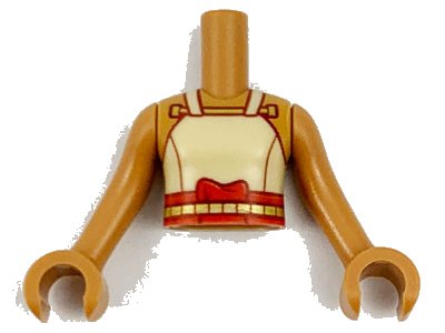LEGO onderdeel Torso Mini Doll Girl Tan Tank Top, Red Sash Pattern, Medium Nougat Arms with Hands (FTGpb310c01)