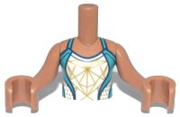 LEGO part Torso Mini Doll Girl Dark Turquoise Swimsuit with White and Gold Front Panel and Round Open Back Pattern, Medium Nougat Arms with Hands FTGpb334c01