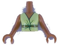 LEGO part Torso Mini Doll Woman Yellowish Green Dress Top with Gold Belt Pattern, Medium Nougat Arms with Hands FTWpb298c01