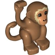 LEGO onderdeel Duplo Monkey, Curled Tail Turned to Side with Nougat Face and Tan Hair Pattern (bb0953c01pb03)