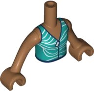 LEGO part Torso Mini Doll Girl Dark Turquoise Wetsuit with Zipper, White Wavy Stripes and Dark Blue Trim Pattern, Medium Nougat Arms with Hands FTGpb335c01