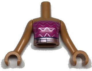 LEGO onderdeel Torso Mini Doll Girl Magenta Strapless Top and Metallic Pink Belt and Waves Pattern, Medium Nougat Arms with Hands (ftgpb340c01)